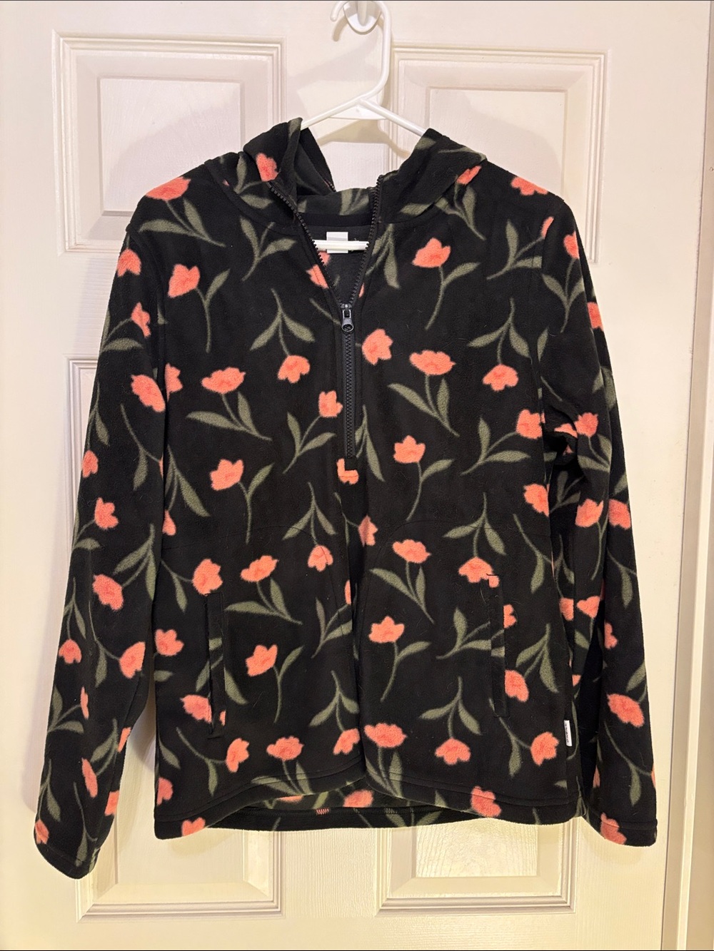O'Neill Black Hooded Quarter Zip-Up Fleece with Floral Print